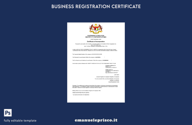 certificato di registrazione aziendale in stile verificato Malesia Modello Word 